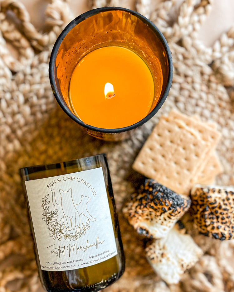 Toasted Marshmallow Repurposed Glass Line Candle